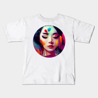 Abstract Pastel painting Beautiful Chinese woman portrait Kids T-Shirt